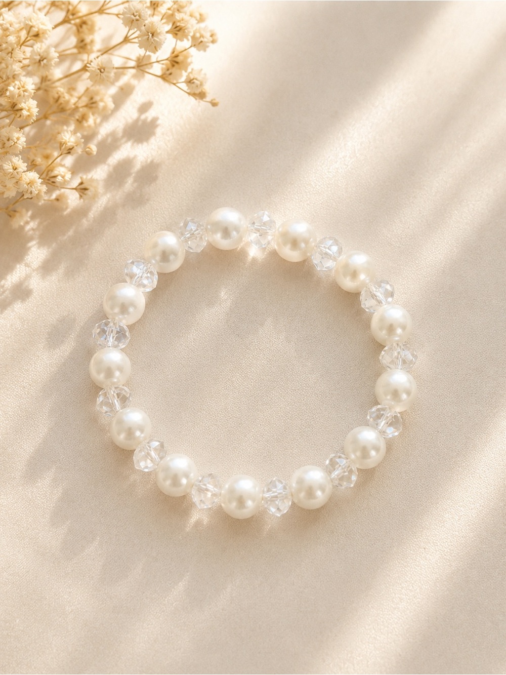 Classic Pearl & Crystal Stretch Bracelet - White